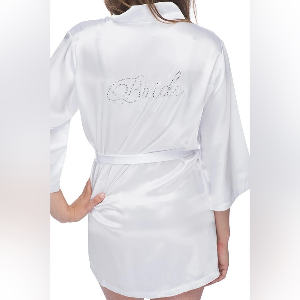 NEW Satin Rhinestone Bride Robe White NWOT Bridal Robe Classy Bride Silk…